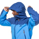 Mountain Equipment Odyssey Men's Jacket in Atlantic/Admiral - On Model Hood Close