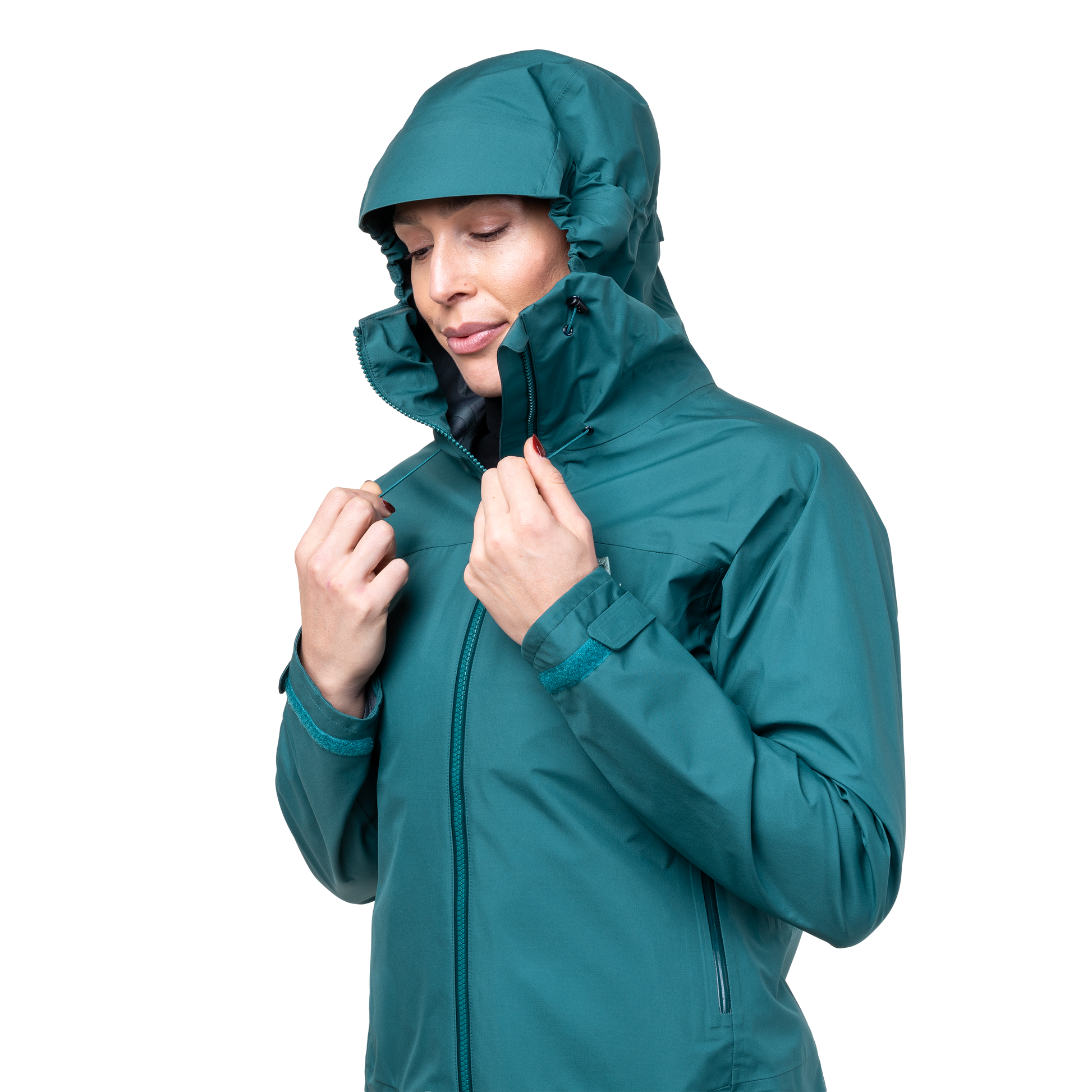 Mountain Equipment Odyssey Women's Jacket in Deep Teal - On Model Hood