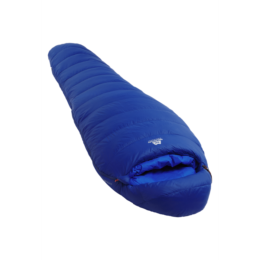Mountain Equipment Olympus 650 Sleeping Bag in Admiral Blue - Full Length Product Shot