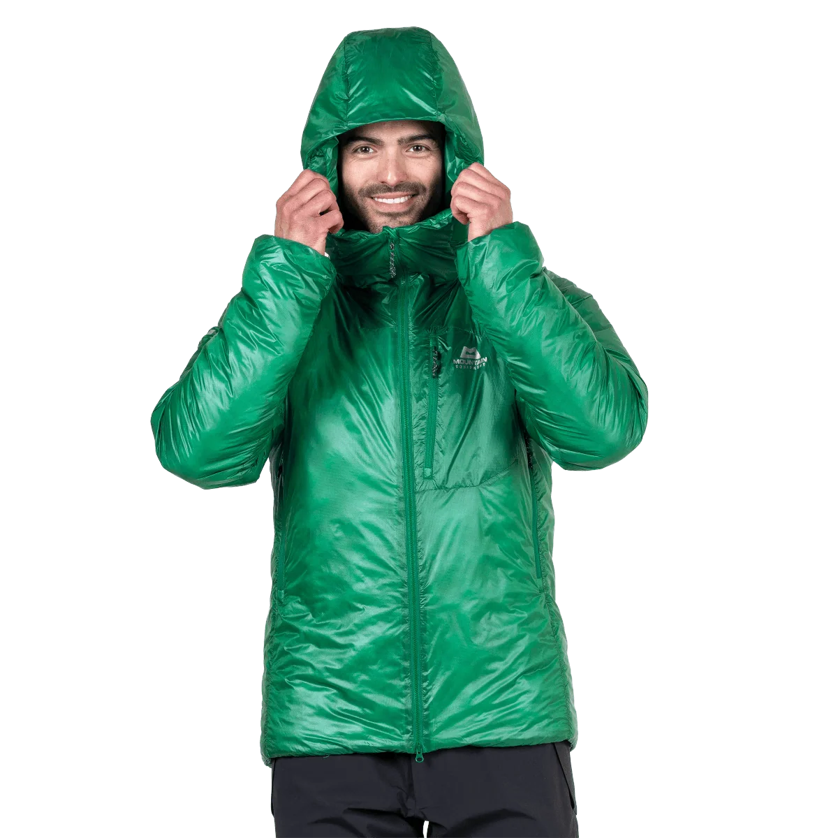 Mountain Equipment Oreus Hooded Men's Jacket in Alpine Green - Hood On Model