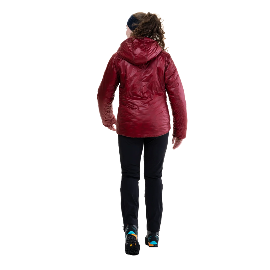 Mountain Equipment Oreus Hooded Women's Jacket in Merlot/Admiral Blue - Back Fit