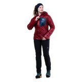 Mountain Equipment Oreus Hooded Women's Jacket in Merlot/Admiral Blue - Front Fit