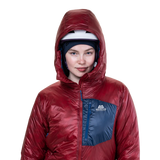 Mountain Equipment Oreus Hooded Women's Jacket in Merlot/Admiral Blue - Hood Detail