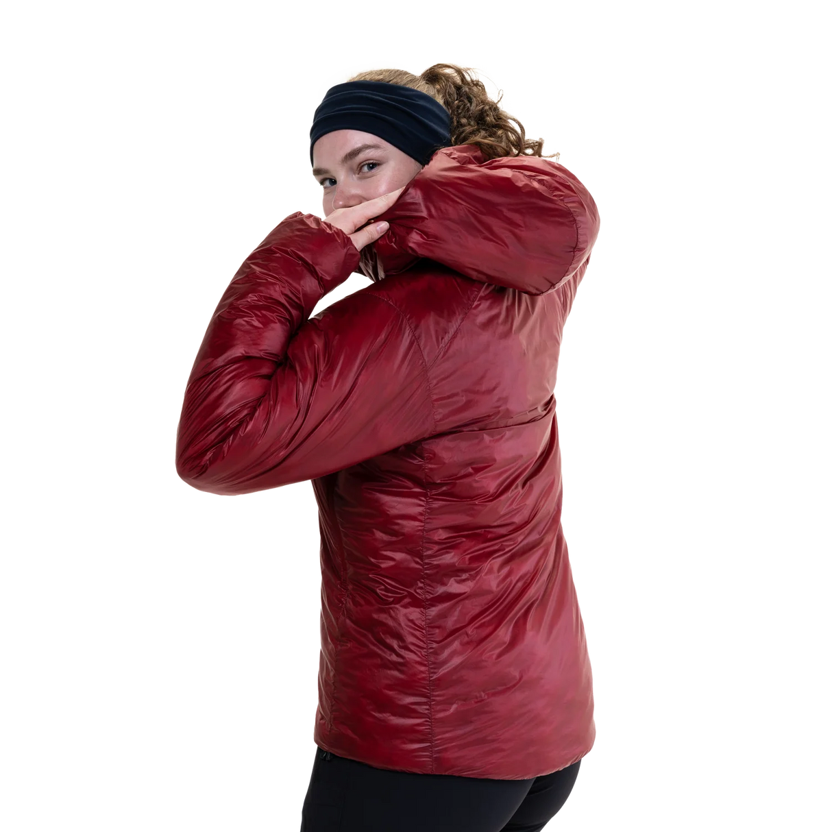 Mountain Equipment Oreus Hooded Women's Jacket in Merlot/Admiral Blue - Side Fit