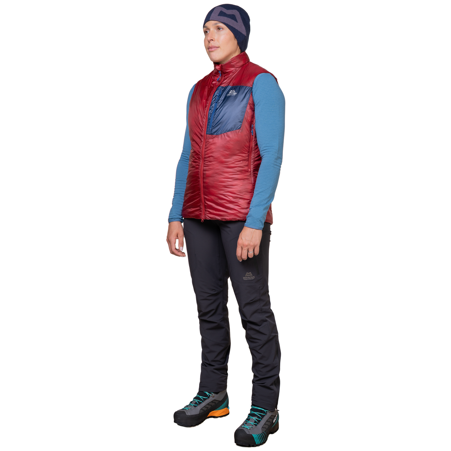 Mountain Equipment Oreus Women's Vest in Merlot/Admiral Blue - Full Length Fit