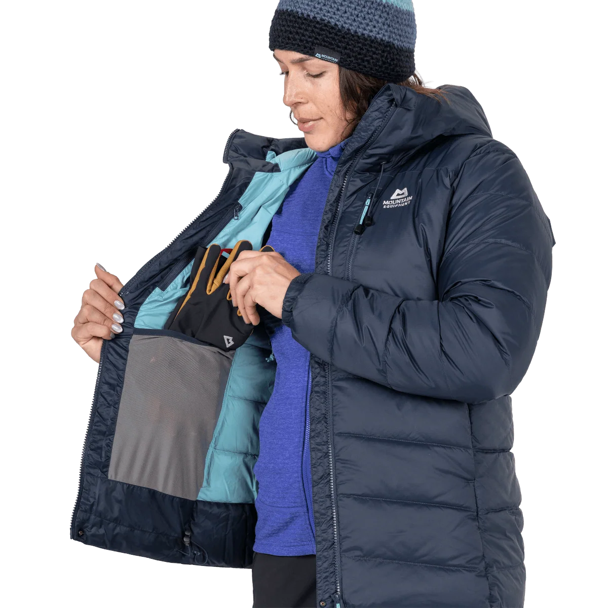 Mountain Equipment Paiyu Women's Jacket in Cosmos - Interior Pocket On Model