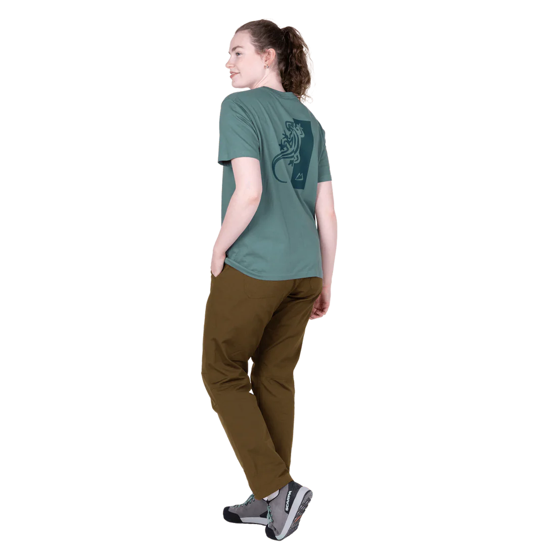 Mountain Equipment Podus Women's Tee in Goblin Blue - Front full length model view