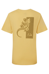 Mountain Equipment Podus Women's Tee in Rattan - Back flat lay showing graphic