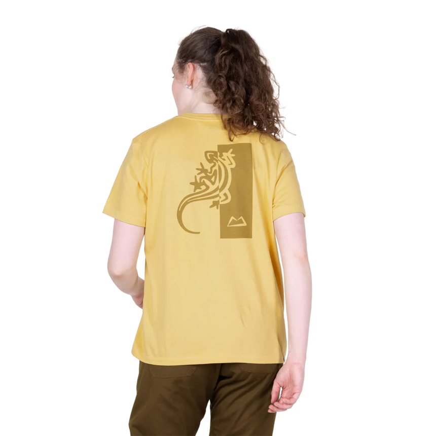 Mountain Equipment Podus Women's Tee in Rattan - Back full length model view