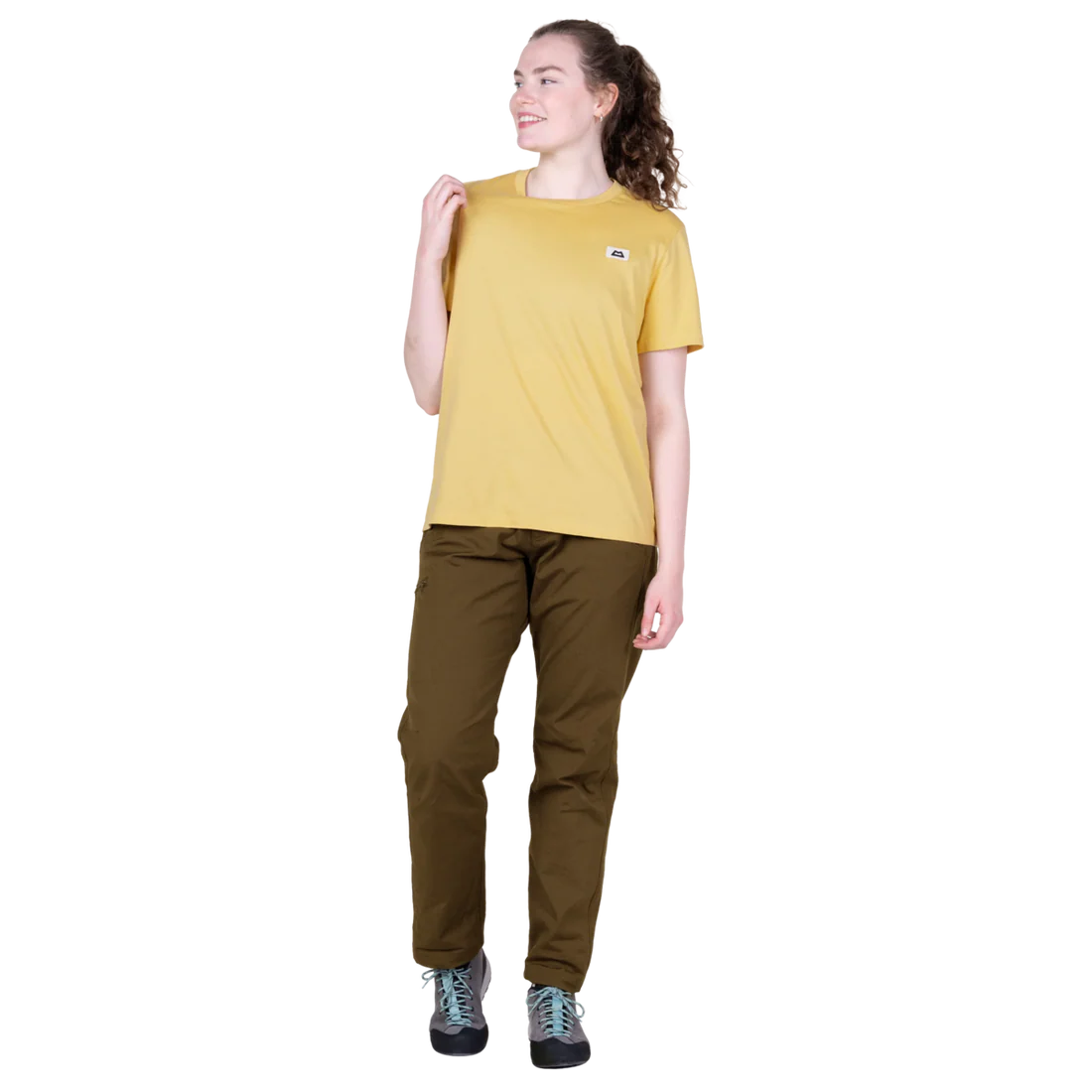 Mountain Equipment Podus Women's Tee in Rattan - Front full length model view