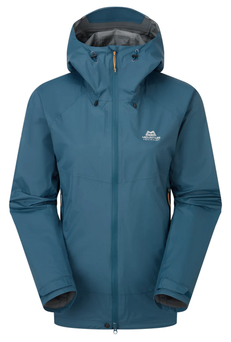 Mountain Equipment Raintower Women's Jacket in Majolica Blue - Front flat lay