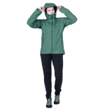 Mountain Equipment Raintower Women's Jacket in Sea Pine - Hood adjustment model view 3