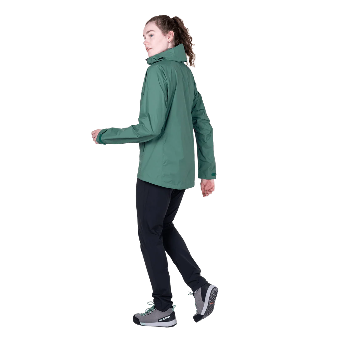 Mountain Equipment Raintower Women's Jacket in Sea Pine - Side model view