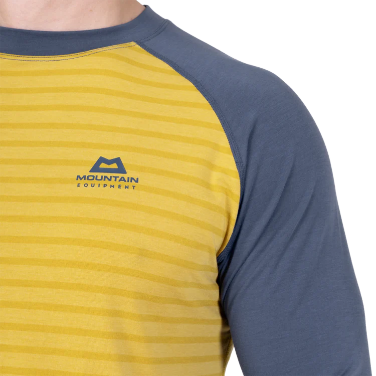 Mountain Equipment Redline LS Men's Tee in Acidstripe/Denim - Logo Detail