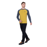 Mountain Equipment Redline LS Men's Tee in Acidstripe/Denim - On Model Walking Front