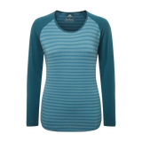 Mountain Equipment Redline LS Women's Tee in Bluefin Stripe/Denim - Front