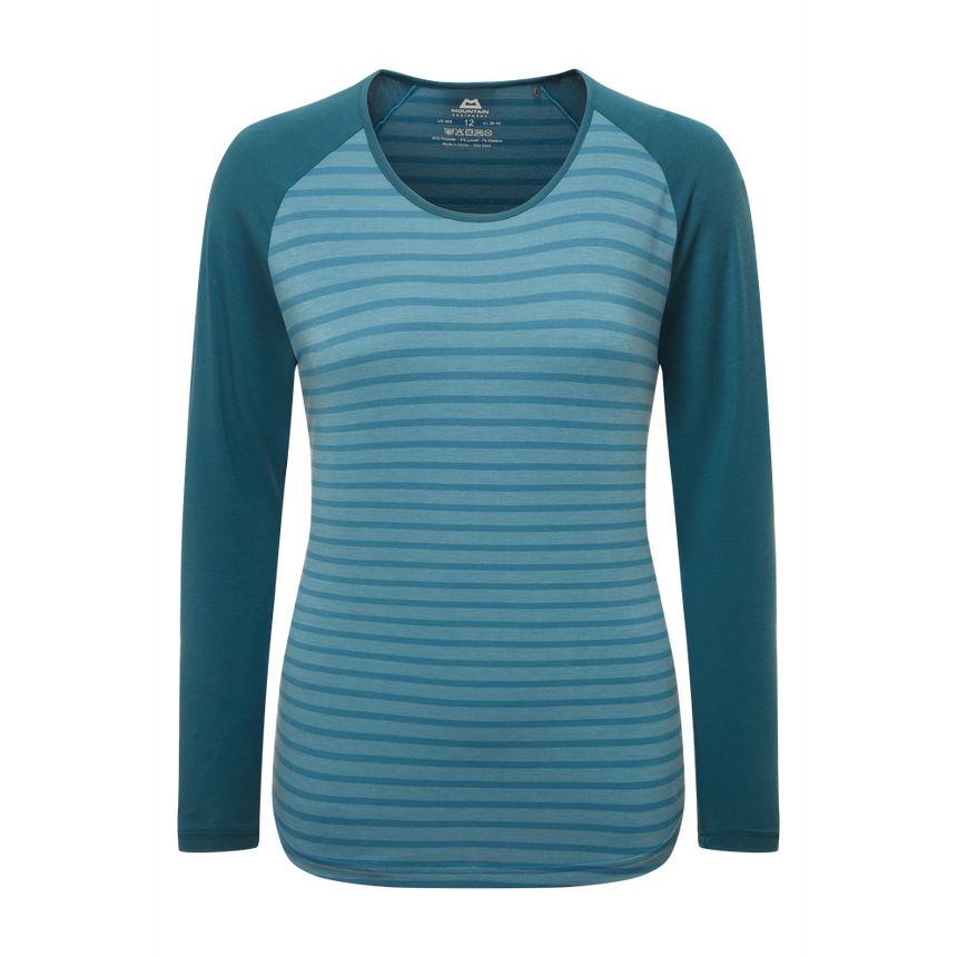 Mountain Equipment Redline LS Women's Tee in Bluefin Stripe/Denim - Front