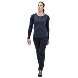 Mountain Equipment Redline LS Women's Tee in Cosmos Stripe/Cosmos - On Model Front Close