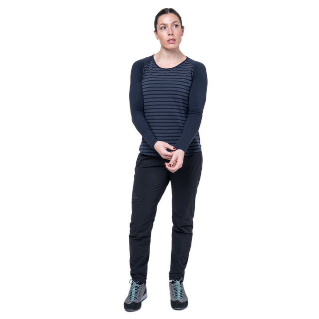 Mountain Equipment Redline LS Women's Tee in Cosmos Stripe/Cosmos - On Model Front