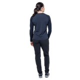 Mountain Equipment Redline LS Women's Tee in Cosmos Stripe/Cosmos - On Model Walking Front