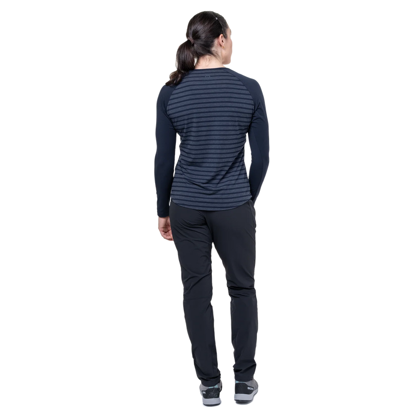 Mountain Equipment Redline LS Women's Tee in Cosmos Stripe/Cosmos - On Model Walking Front