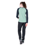 Mountain Equipment Redline LS Women's Tee in Lichen Stripe/Cosmos - Front flat lay alternate