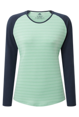 Mountain Equipment Redline LS Women's Tee in Lichen Stripe/Cosmos - Front full length model view