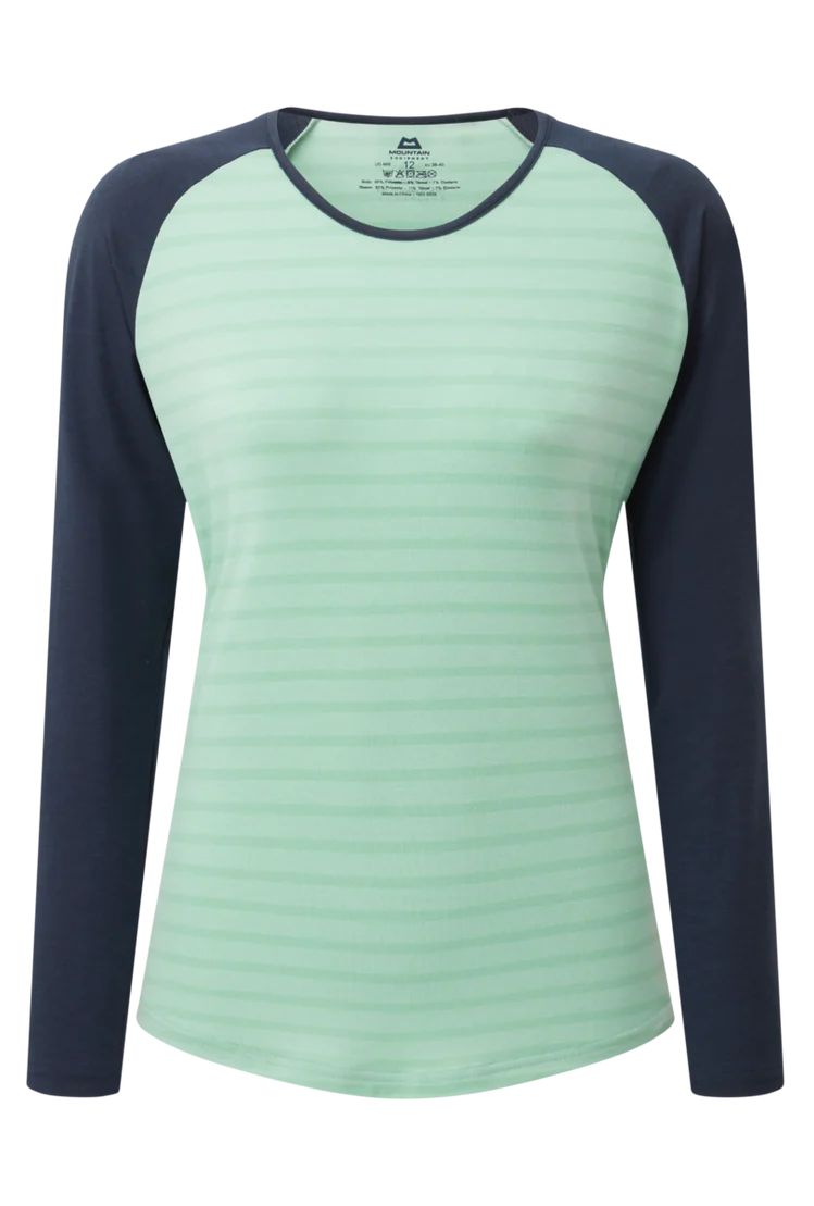 Mountain Equipment Redline LS Women's Tee in Lichen Stripe/Cosmos - Front full length model view