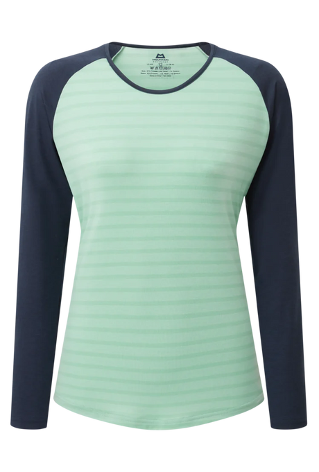 Mountain Equipment Redline LS Women's Tee in Lichen Stripe/Cosmos - Front full length model view
