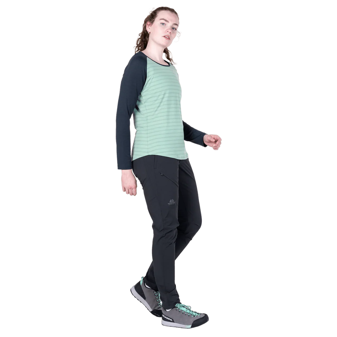 Mountain Equipment Redline LS Women's Tee in Lichen Stripe/Cosmos - Side model view alternate