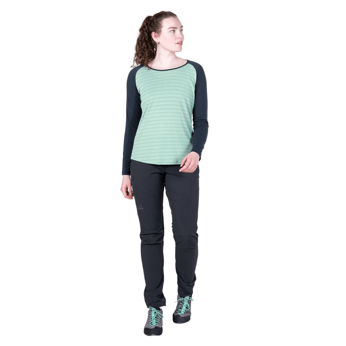 Mountain Equipment Redline LS Women's Tee in Lichen Stripe/Cosmos - Side model view