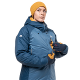 Mountain Equipment Shelterstone Women's Jacket in Stellar/Majolica - On Model Hood Up Front