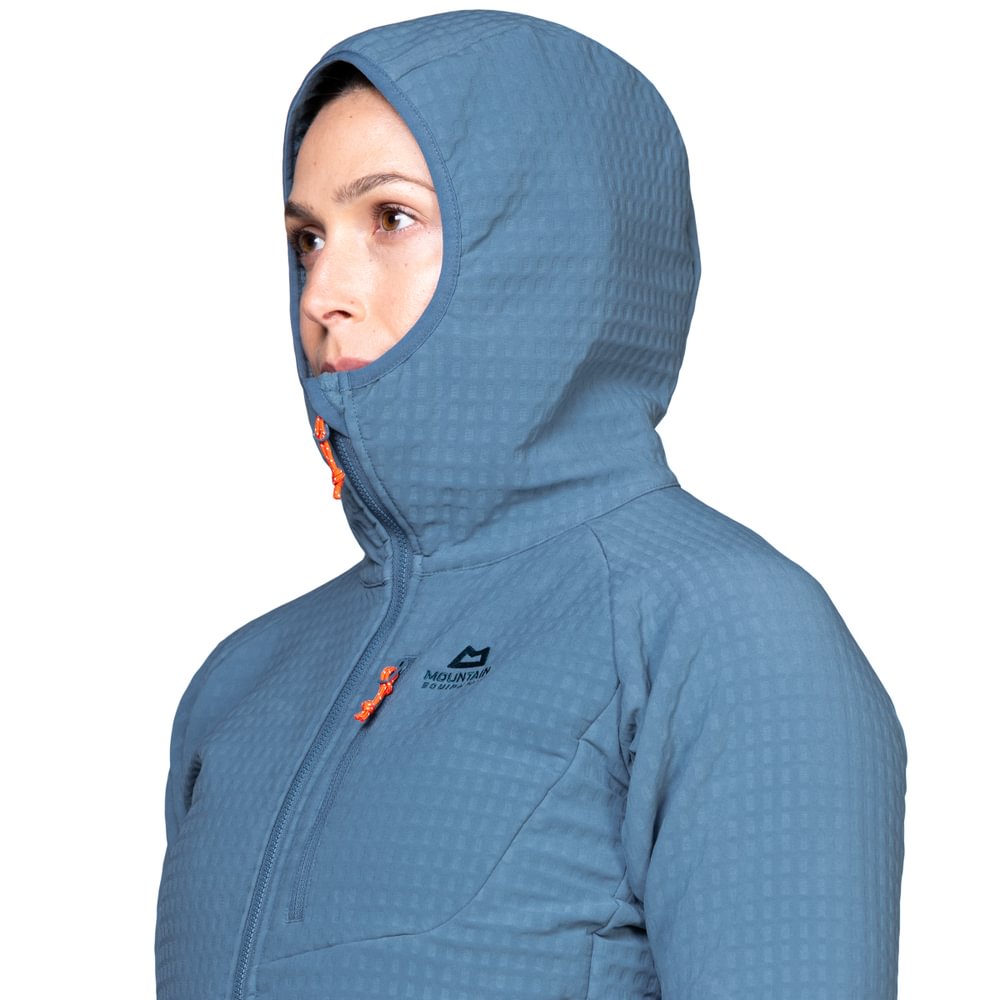 Mountain Equipment Shroud Hooded Women's Jacket in Stellar Blue - Hood Detail