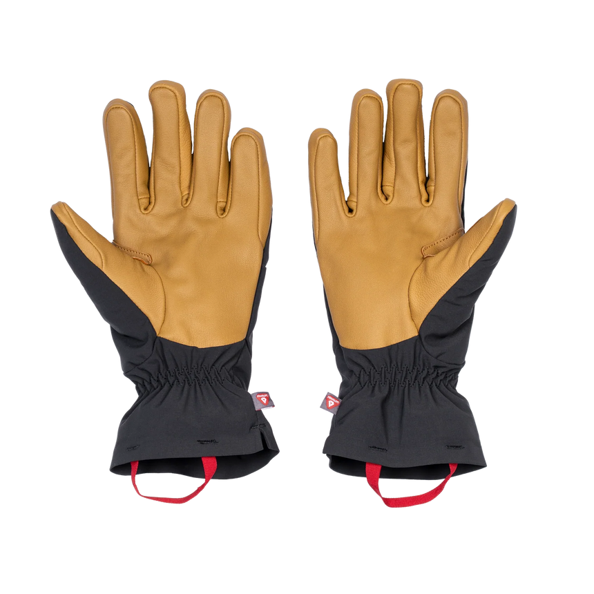 Mountain Equipment Super Alpine Gloves in Black/Tan - Front with Tethers