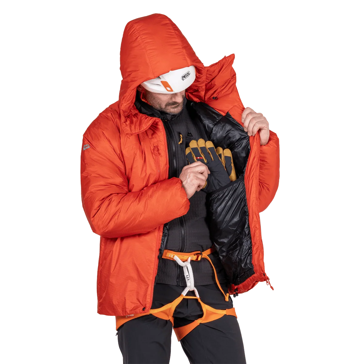Mountain Equipment Super Oreus Men's Jacket in Magma - Inner pocket detail, worn