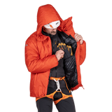 Mountain Equipment Super Oreus Men's Jacket in Magma - Inner pocket detail, worn