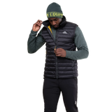 Mountain Equipment Superflux Men's Vest in Obsidian - Detail on Model