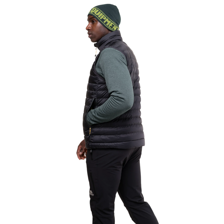 Mountain Equipment Superflux Men's Vest in Obsidian - Side on Model
