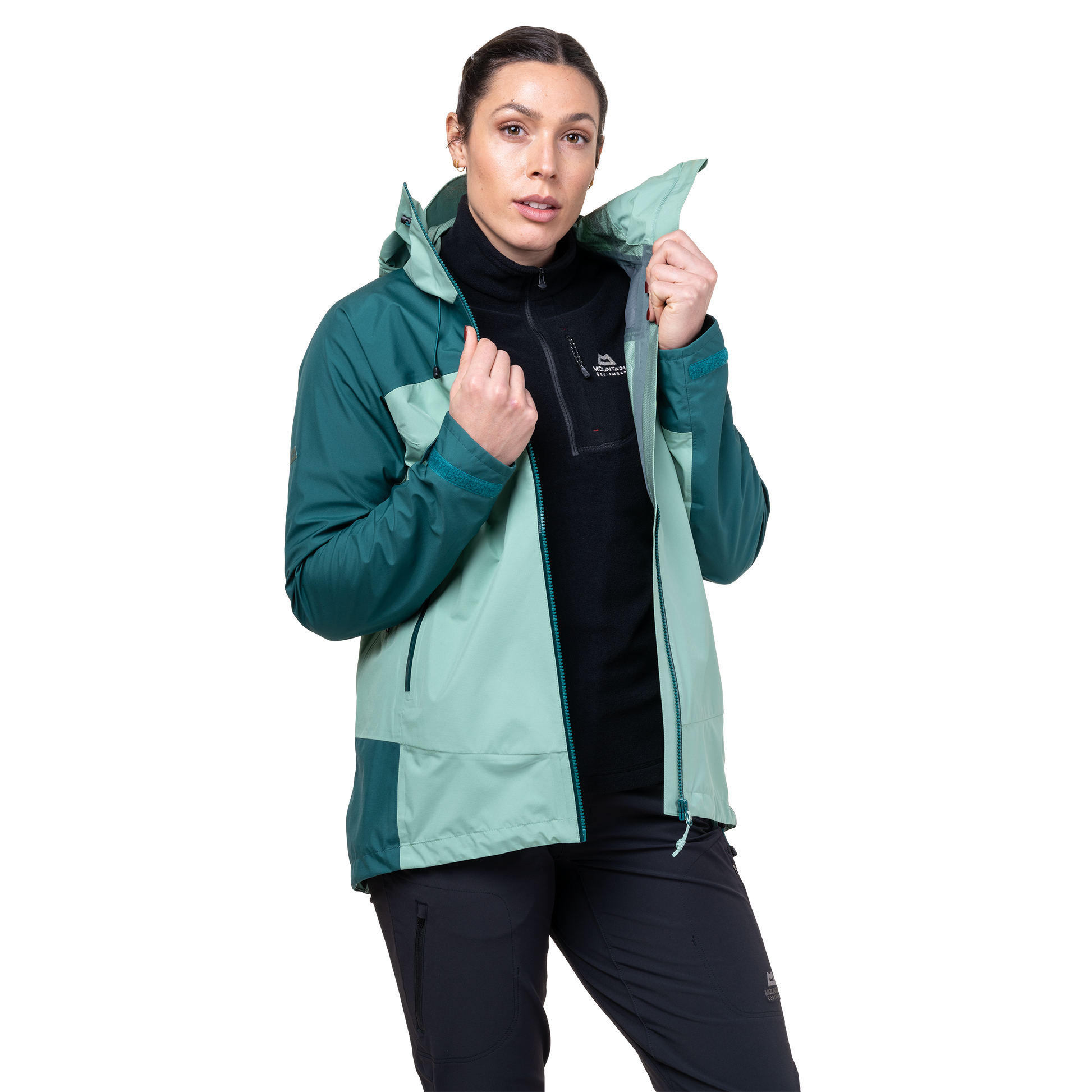 Mountain Equipment Tacul Women's Jacket in Lichen/Deep Teal - Centre Front Zip