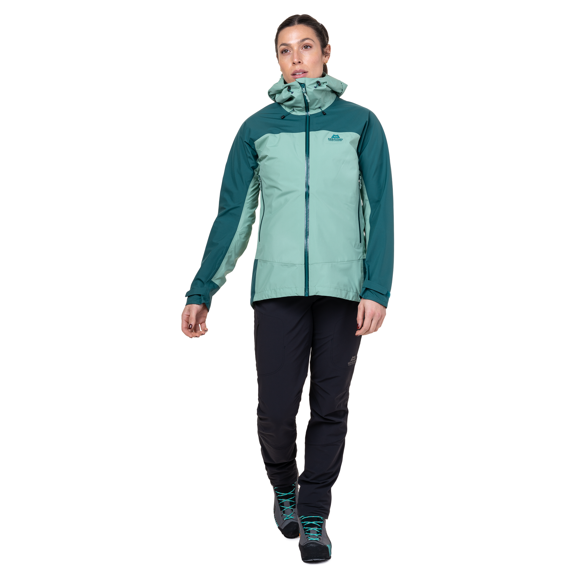 Mountain Equipment Tacul Women's Jacket in Lichen/Deep Teal - On Model Front