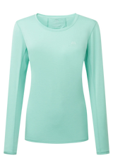 Mountain Equipment Tempi Women's LS Tee in Aqua - Flat front