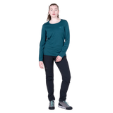 Mountain Equipment Tempi Women's LS Tee in Majolica Blue - Arms crossed