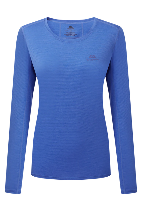 Mountain Equipment Tempi Women's LS Tee in Vivid Blue - Flat front
