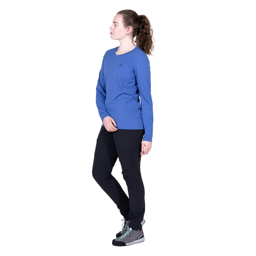 Mountain Equipment Tempi Women's LS Tee in Majolica Blue - Three quarter view