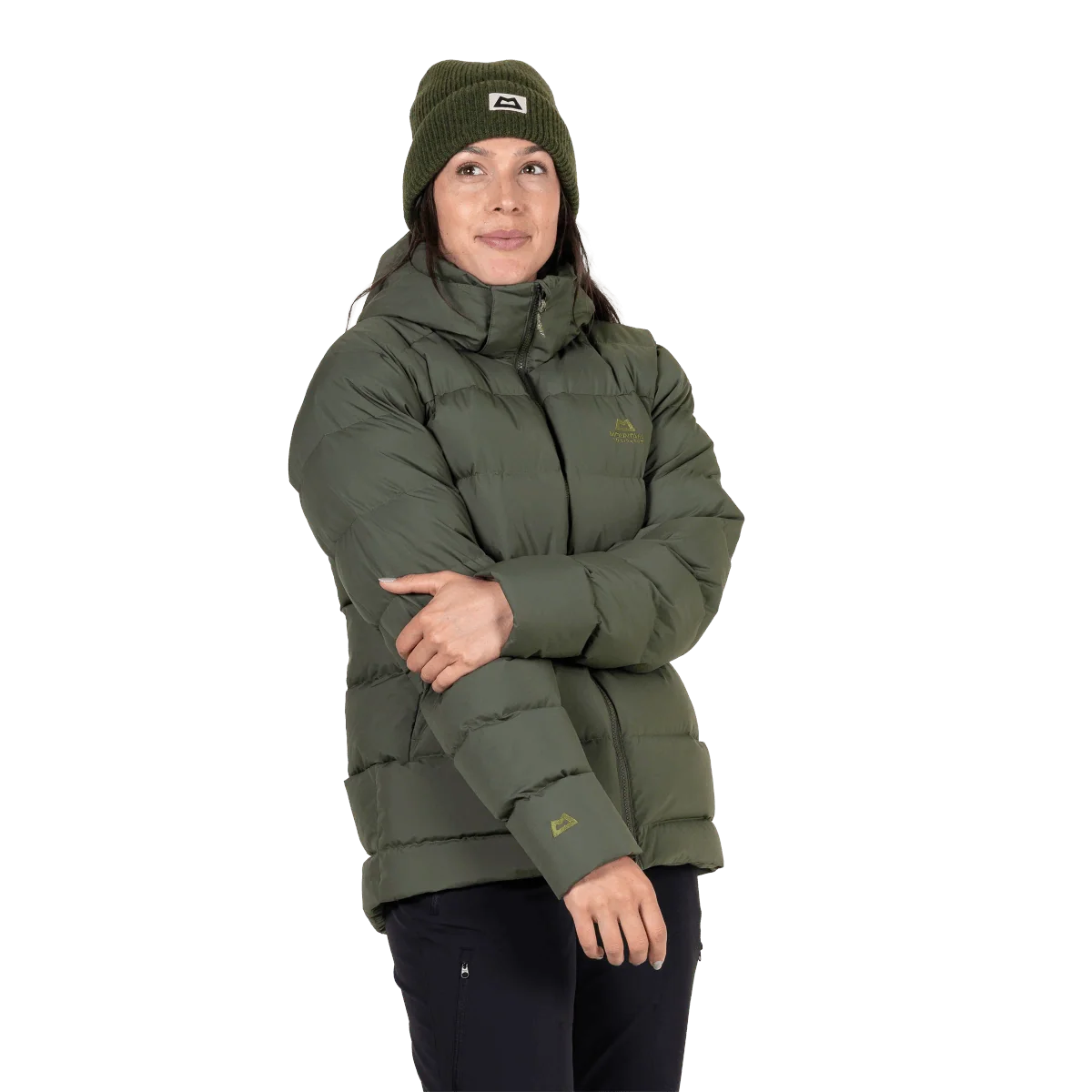 Mountain Equipment Tromso Women's Jacket in Buckthorn - On Model Front with Beanie