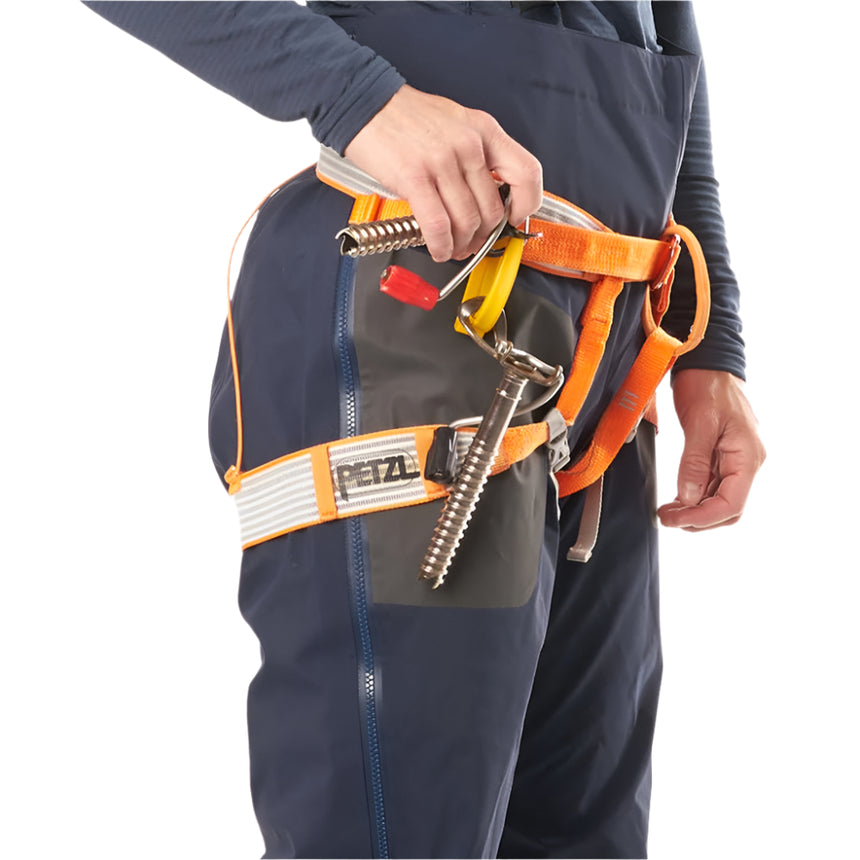 Mountain Equipment Tupilak GORE-TEX Pro Women's Pant in Cosmos - Ice Screw Protection Detail on Model