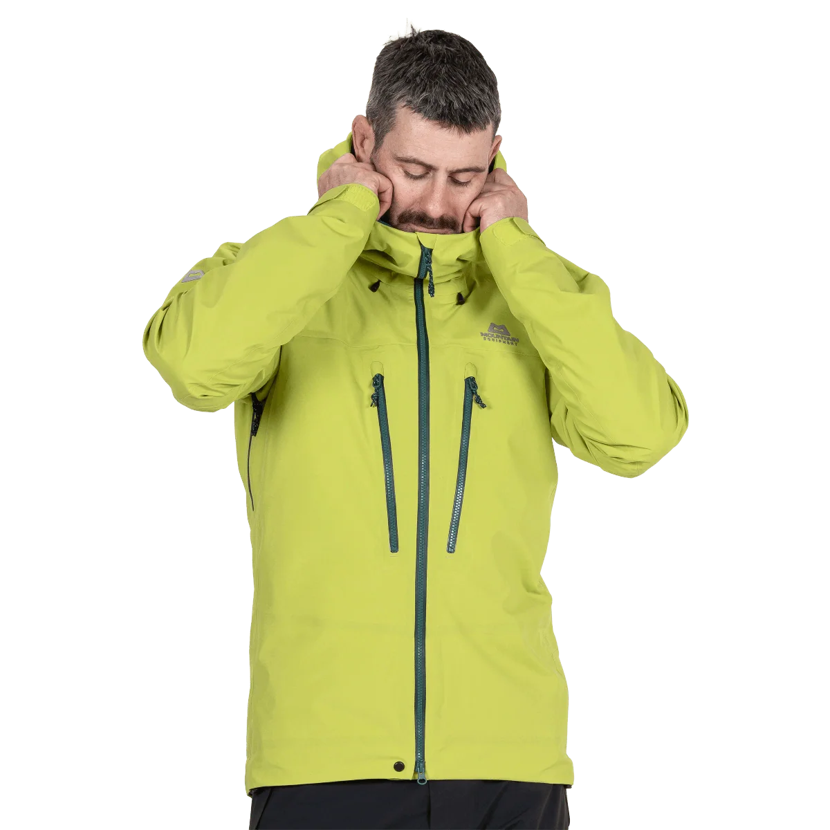 Mountain Equipment Tupilak Men's GORE-TEX Jacket in Vine Green - Chin Guard Detail Model