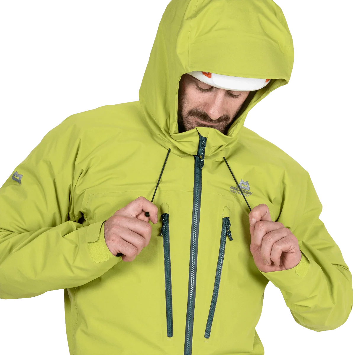 Mountain Equipment Tupilak Men's GORE-TEX Jacket in Vine Green - Hood Close Up Model