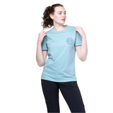 Mountain Equipment Alpenglow Women's Tee Outdoor Action- Standard crew neckline