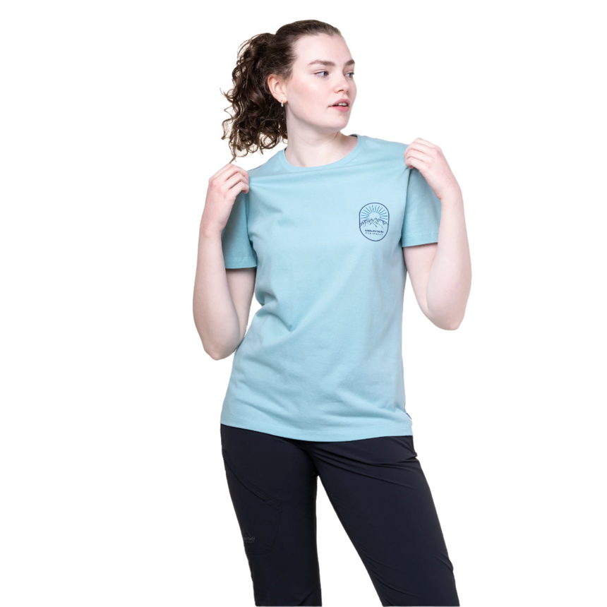 Mountain Equipment Alpenglow Women's Tee Outdoor Action- Standard crew neckline